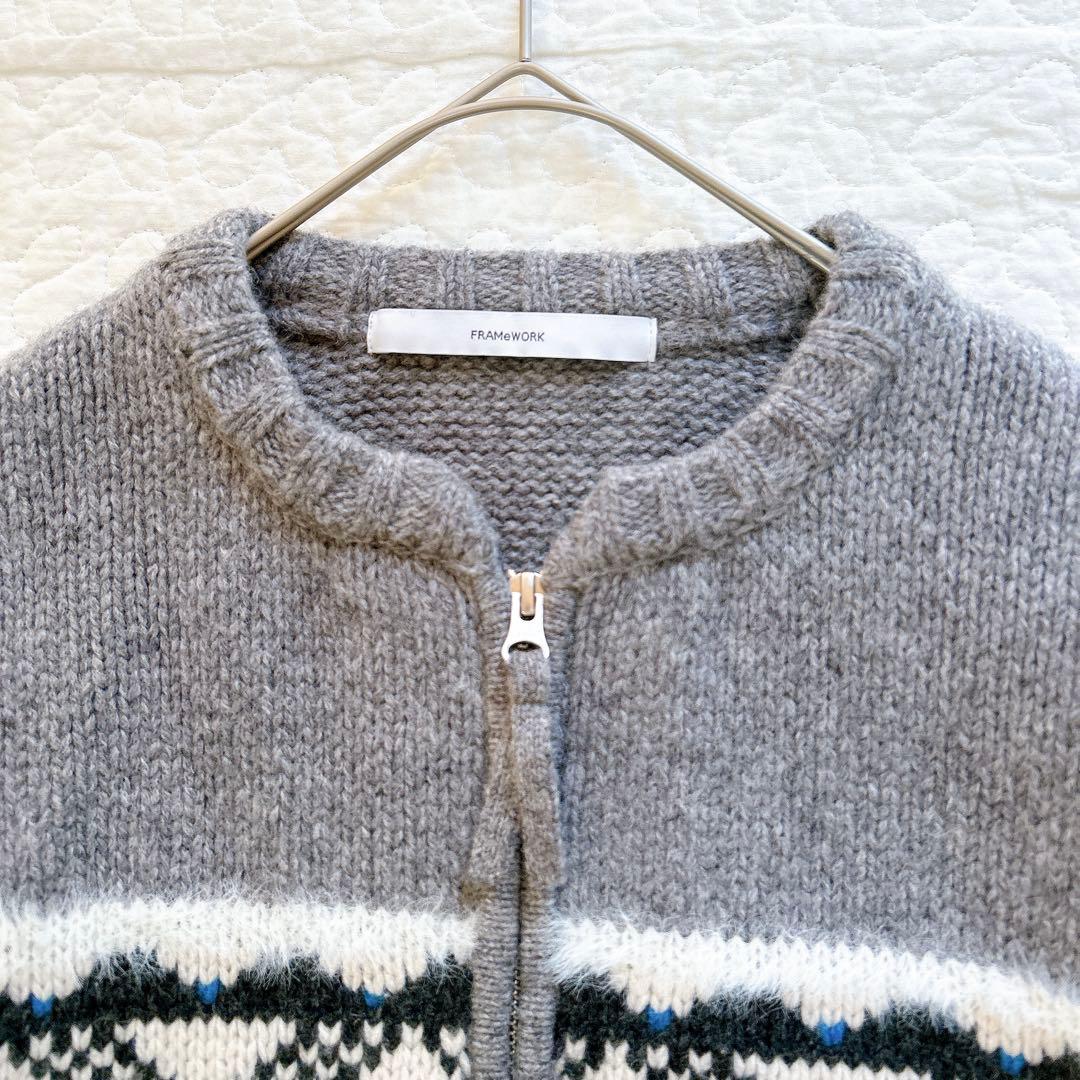 美品✨ フレームワーク ジャガードZIPカーディガン グレー カウチン オルテガ
