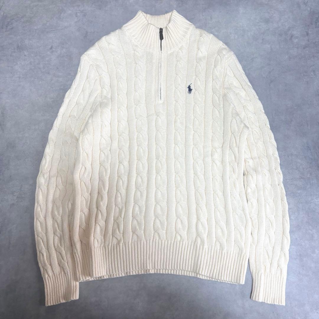 POLO RALPH LAUREN ハーフジップ ケーブルニット コットン M