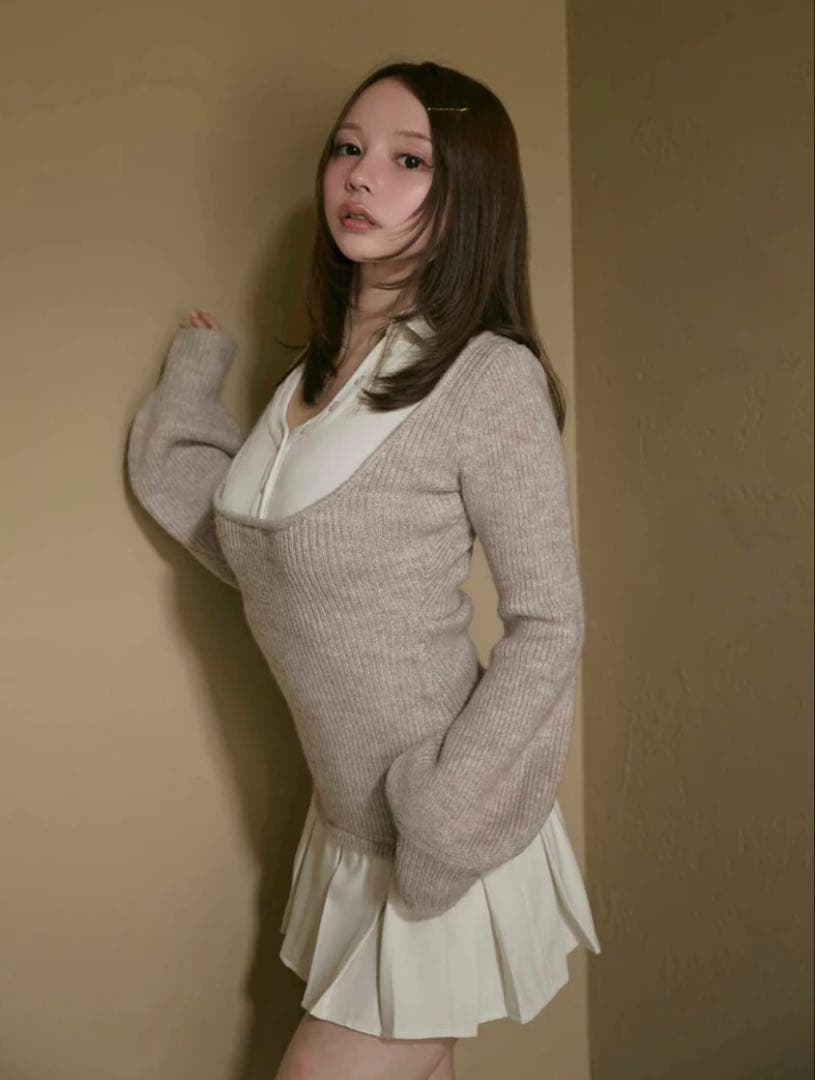 正規品ANDMARY Demi layered mini dress beige