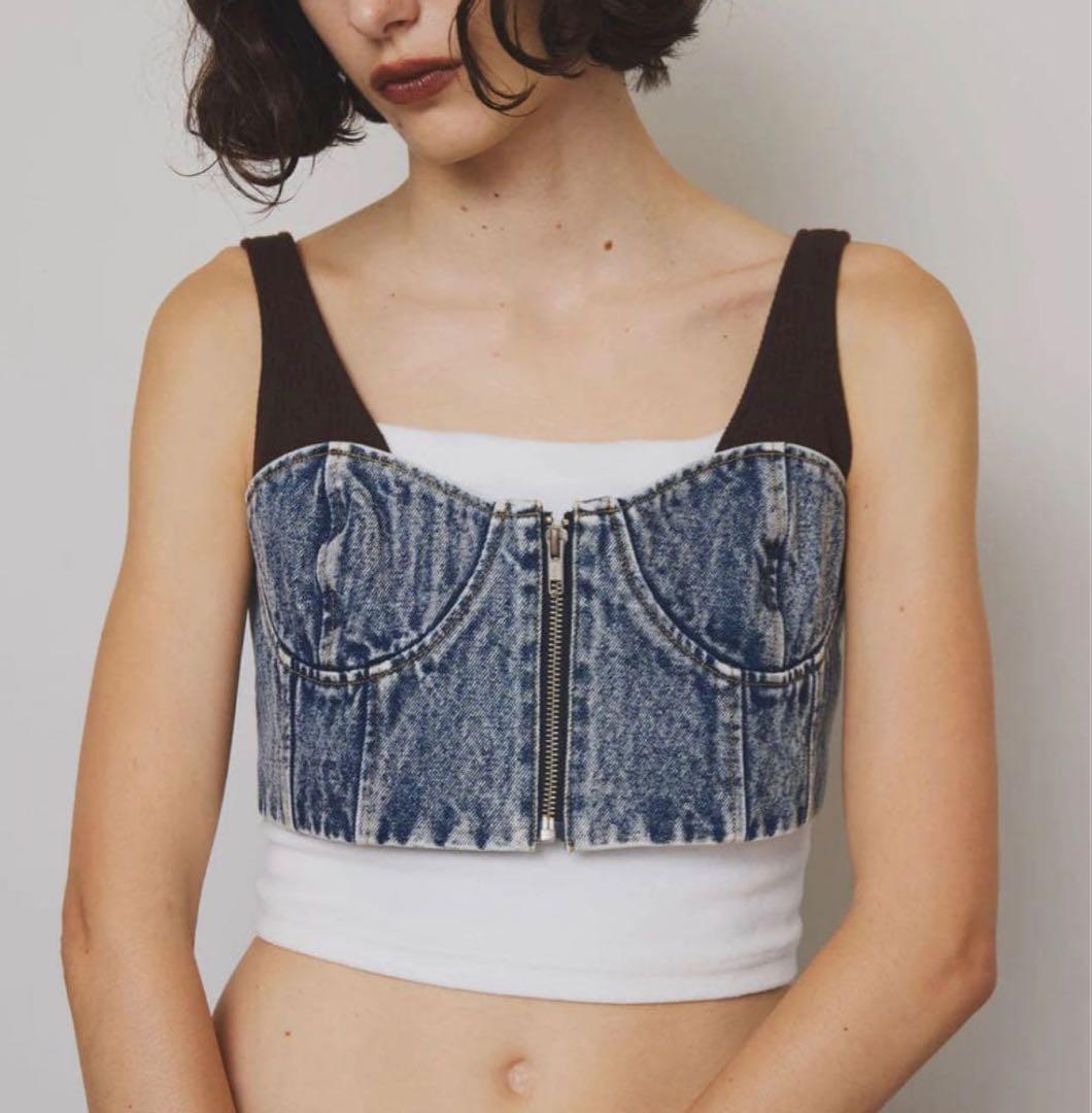 美品　Ameri RIB MIX DENIM BUSTIER アメリ　ビスチェ
