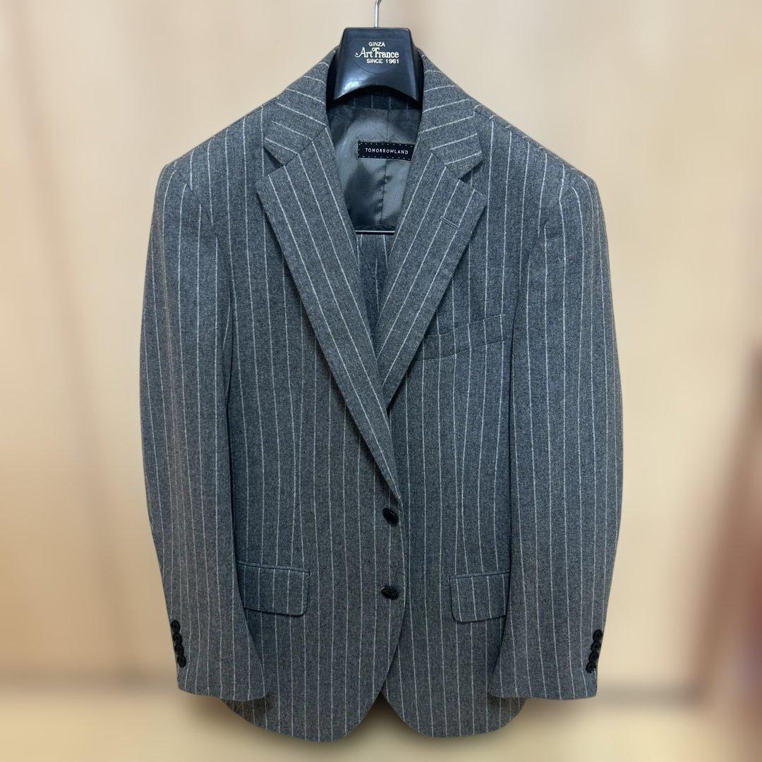 トゥモローランド　グレー ストライプ ビジネススーツ　ベスト付き
