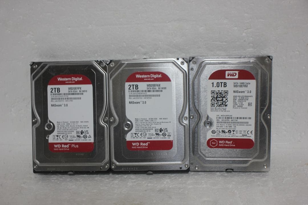 【健康状態注正常】3.5インチHDD WD RED 2TB 2個 1TB 1個