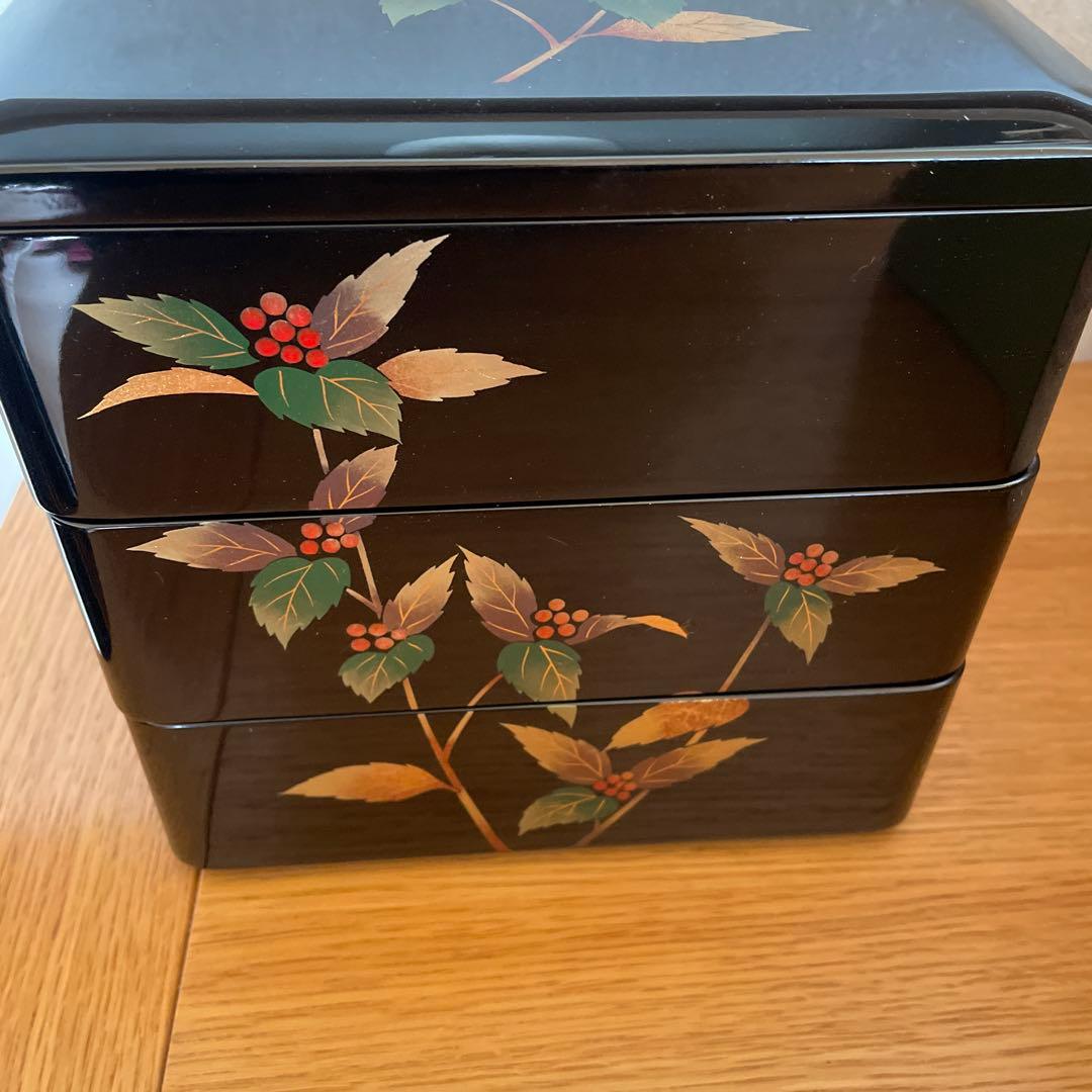 新品未使用　漆　会津漆器　天然木　重箱6.5寸　お正月　おせち