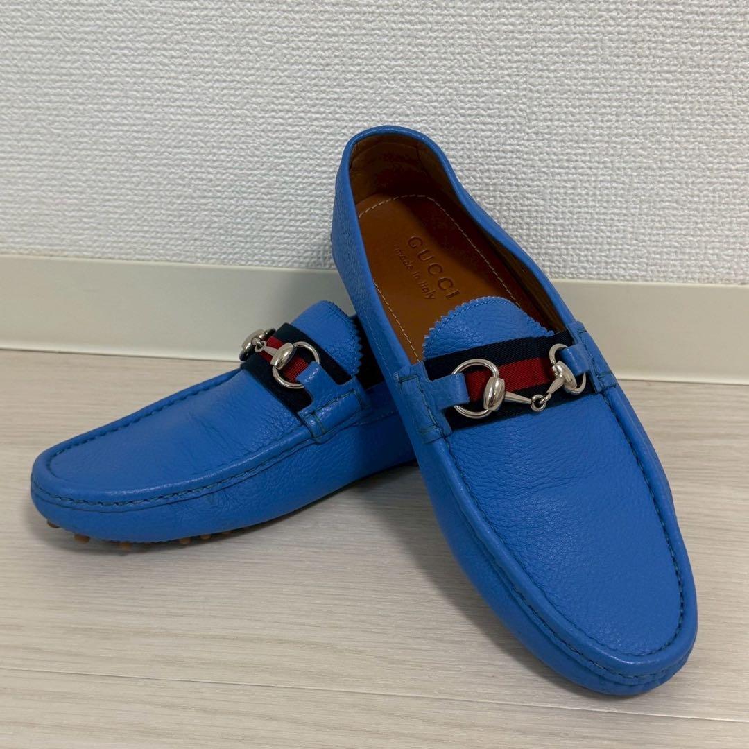 グッチ　 ドライビングシューズ　ホースビット　ビットローファー　ブルー 25cm