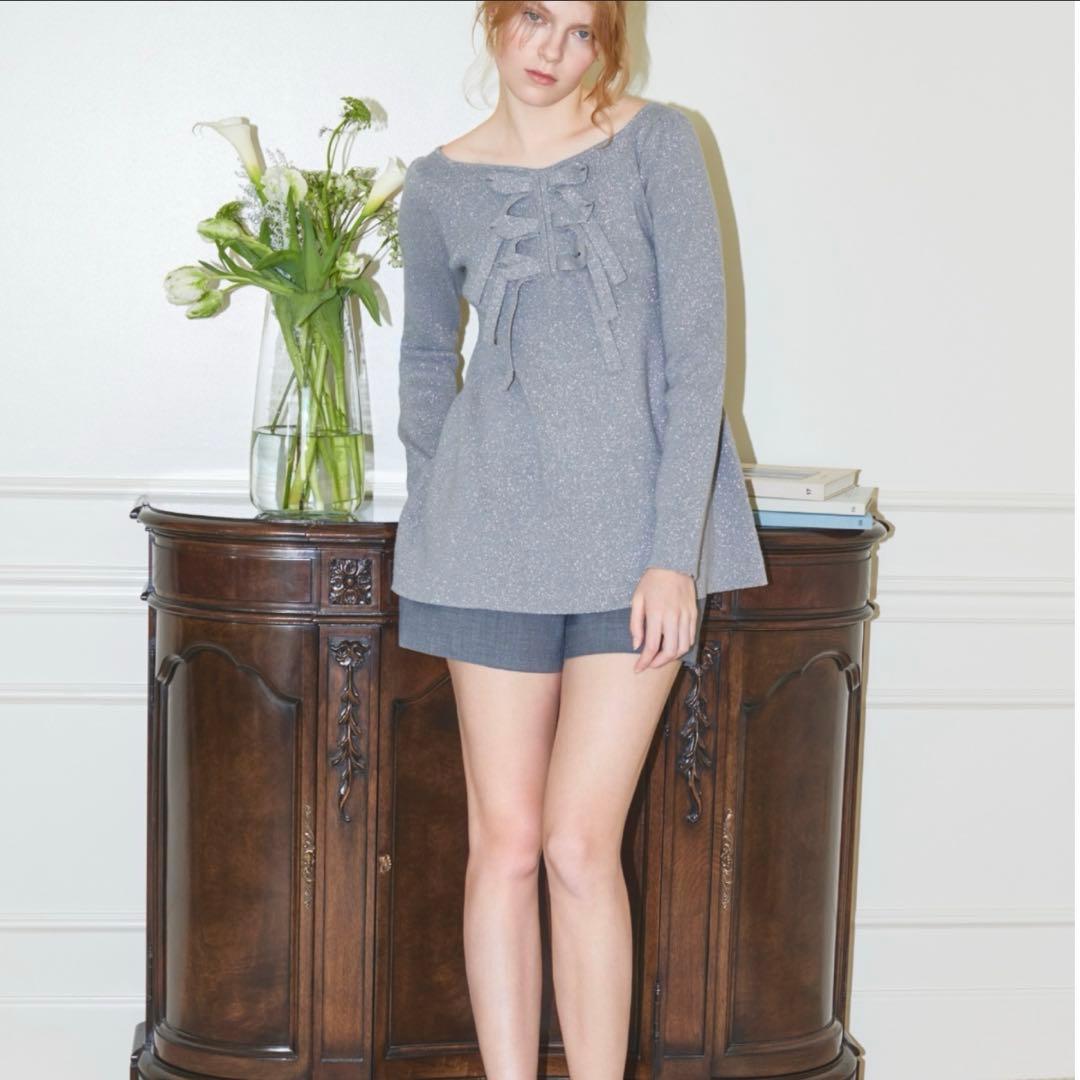 celford フロントリボンニットチュニック　オフホワイト