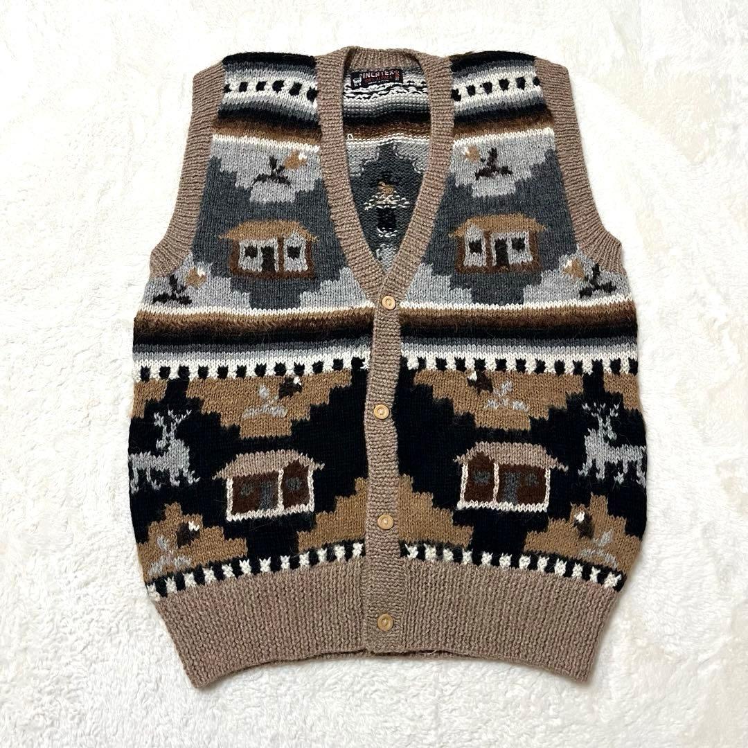 INCATEX アルパカ ニットベスト ペルー製 レトロ 子供柄 柄たくさん