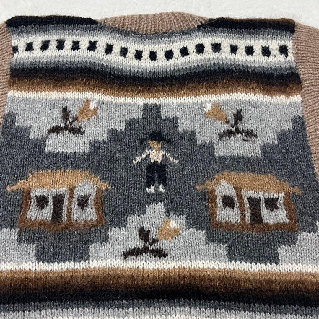 INCATEX アルパカ ニットベスト ペルー製 レトロ 子供柄 柄たくさん
