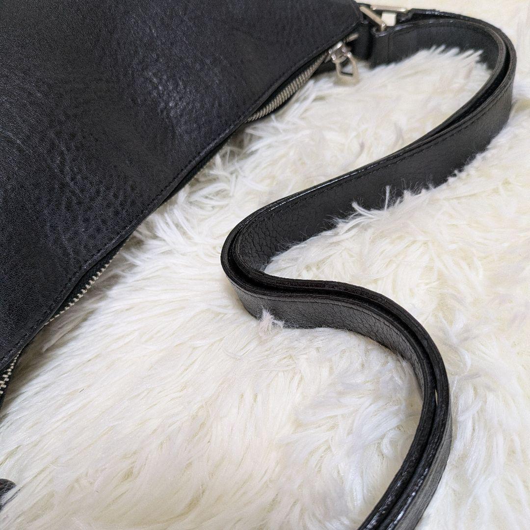 ヒロフ HIROHU 2way シボ加工　レザー ショルダーバッグ　ブラック