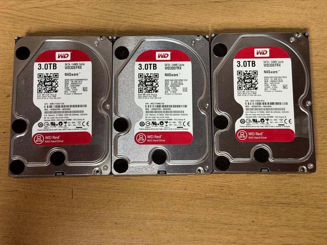 WDRed WD30EFRXセット3TB×3台合計9TBHDD