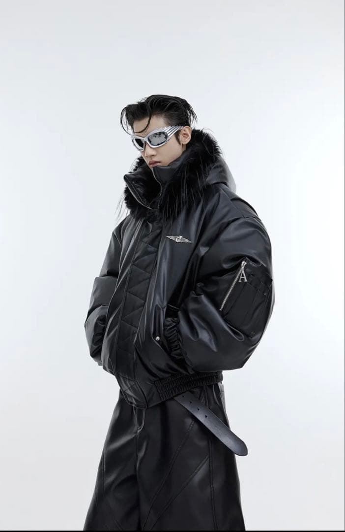 argue culture フェイクレザーファーダウンジャケット