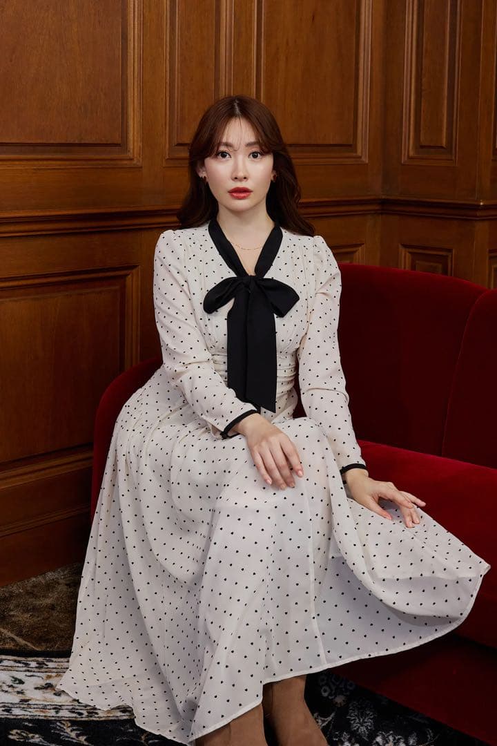 Herlipto♡Heart Dot Bow Tie Chiffon Dress