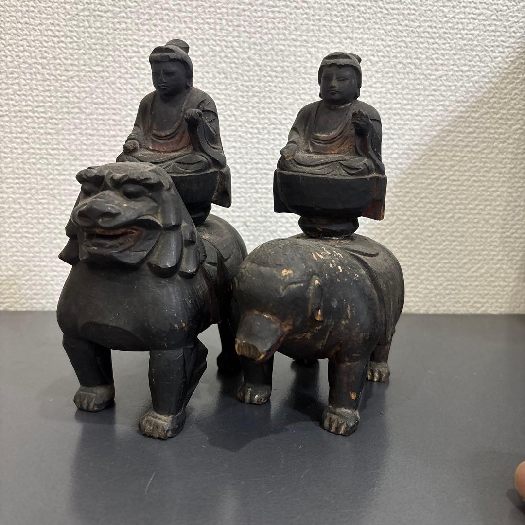 木彫　普賢菩薩　文殊菩薩　江戸時代