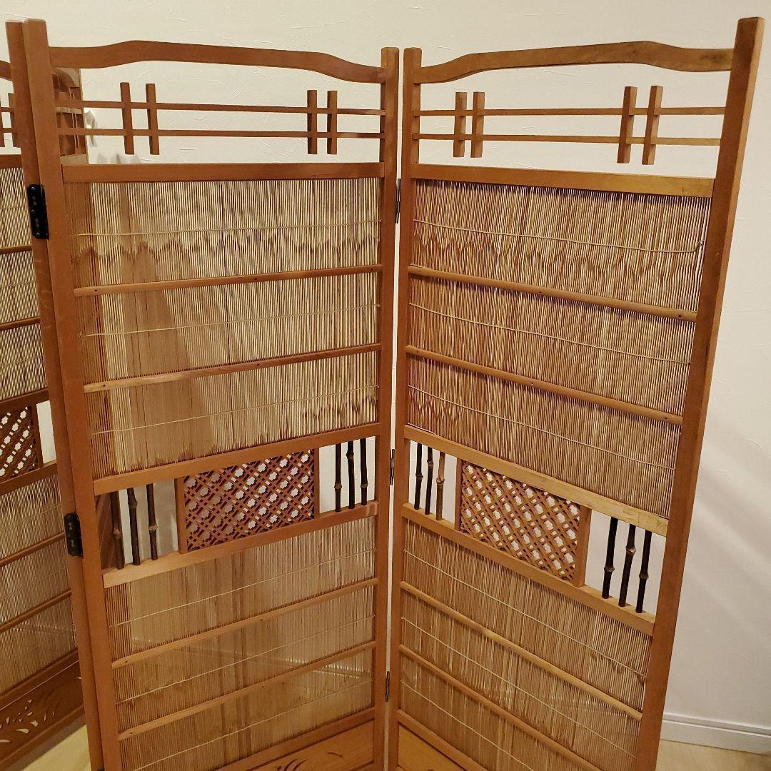 衝立 間仕切り パーテーション 4連 透かし彫り 昭和レトロ アンティーク