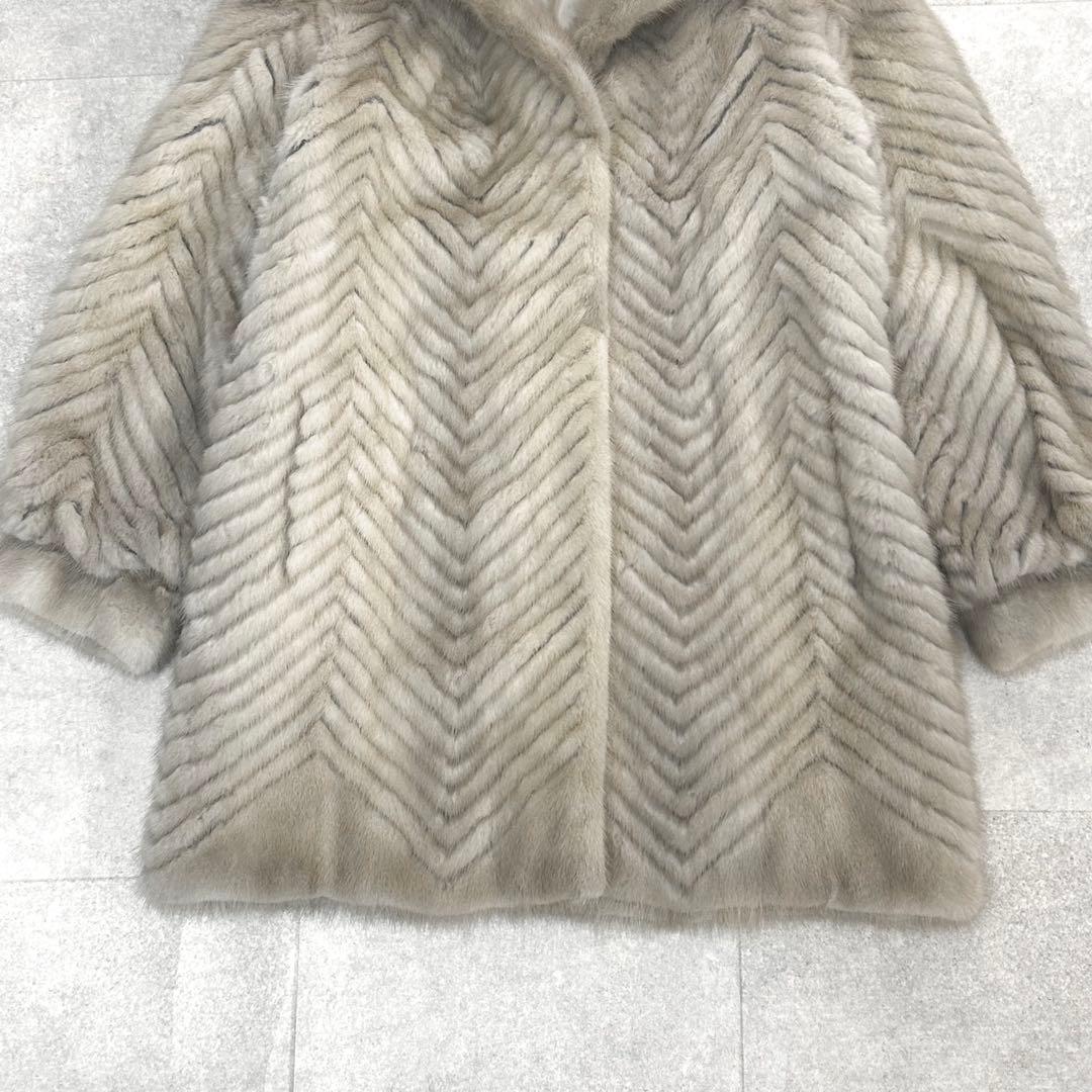 サファイアミンク　ギザミ　リアルファー　毛皮　コート　ミドル丈　デザイン◎ L