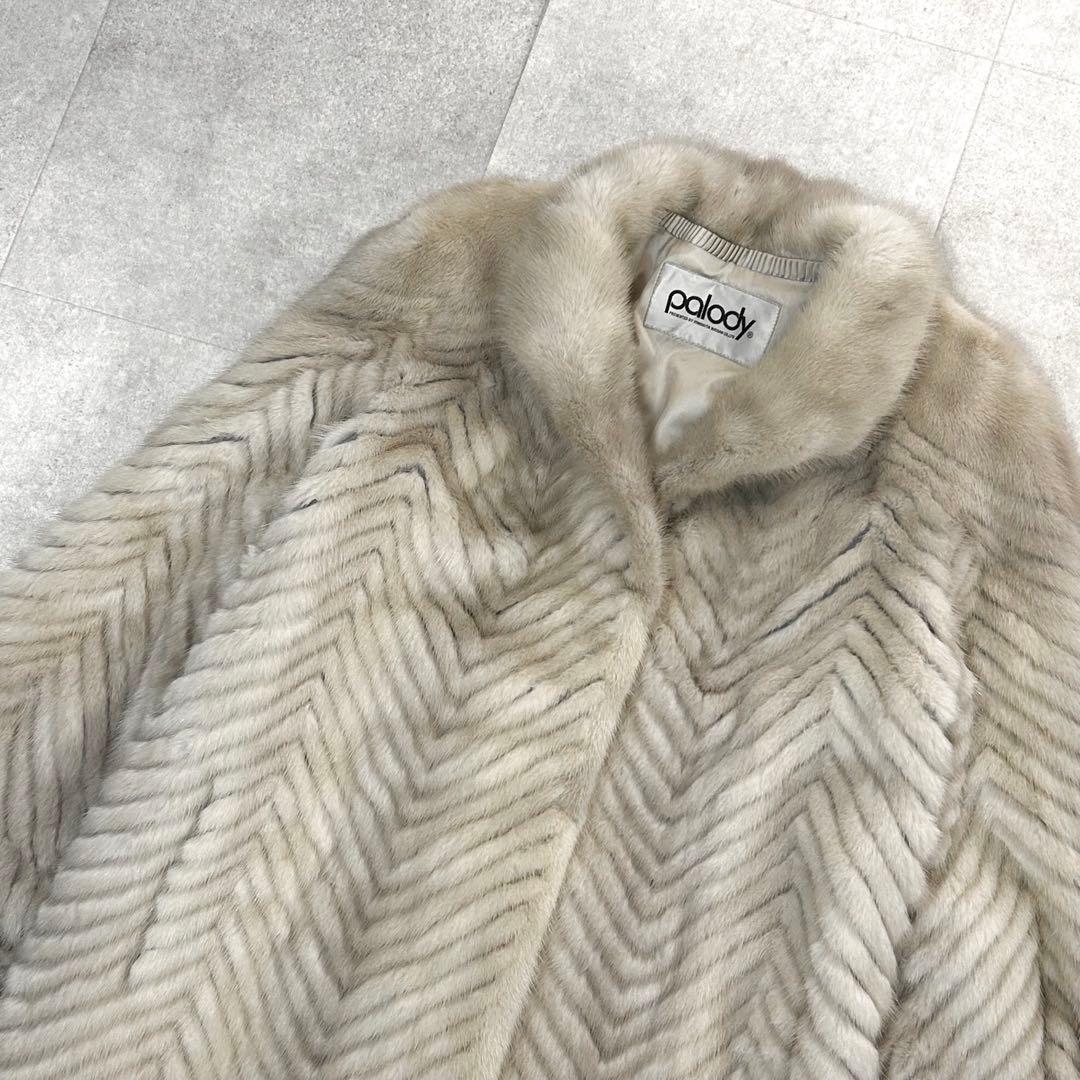 サファイアミンク　ギザミ　リアルファー　毛皮　コート　ミドル丈　デザイン◎ L