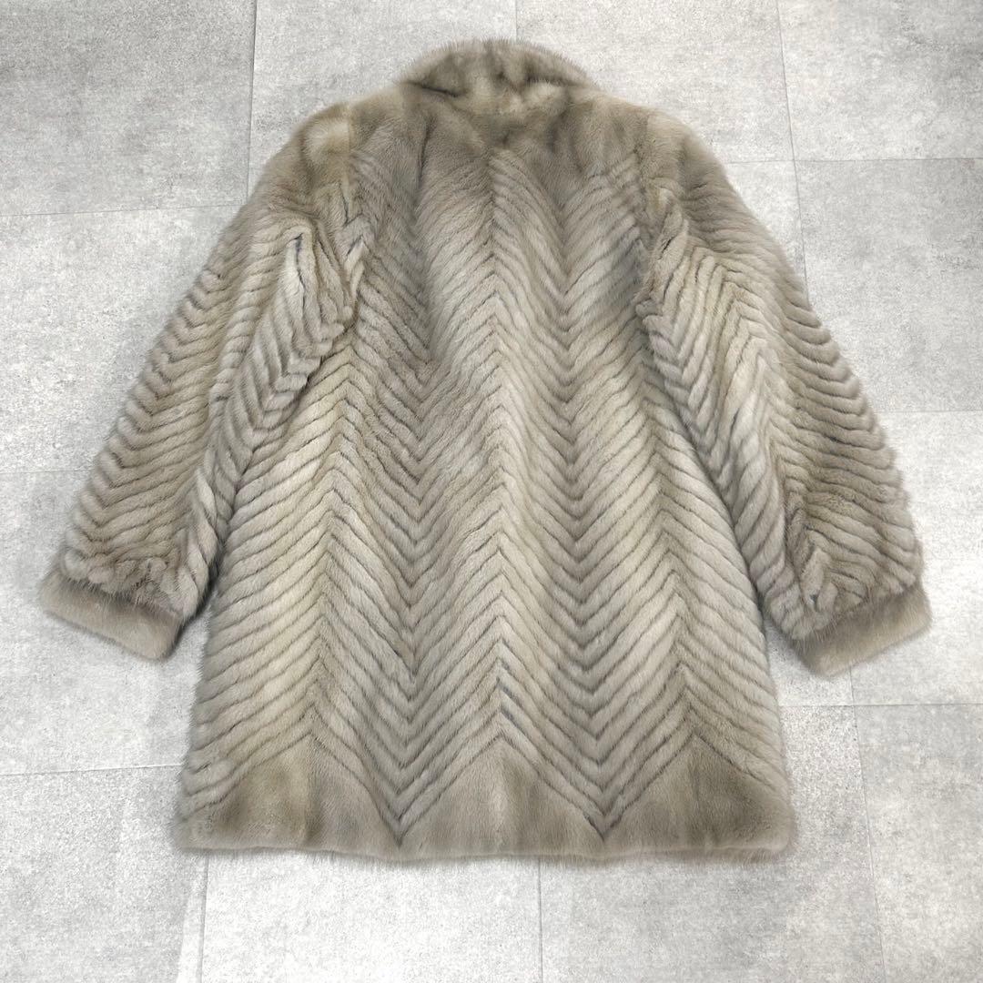 サファイアミンク　ギザミ　リアルファー　毛皮　コート　ミドル丈　デザイン◎ L