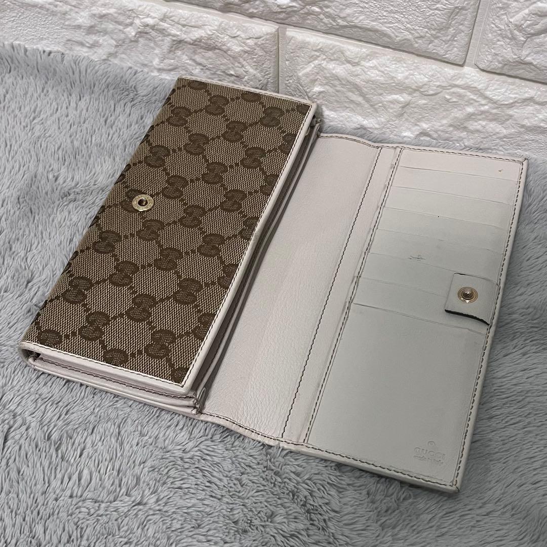 人気✨GUCCI グッチ 二つ折り長財布 GG柄 キャンバス レザー ベージュ系