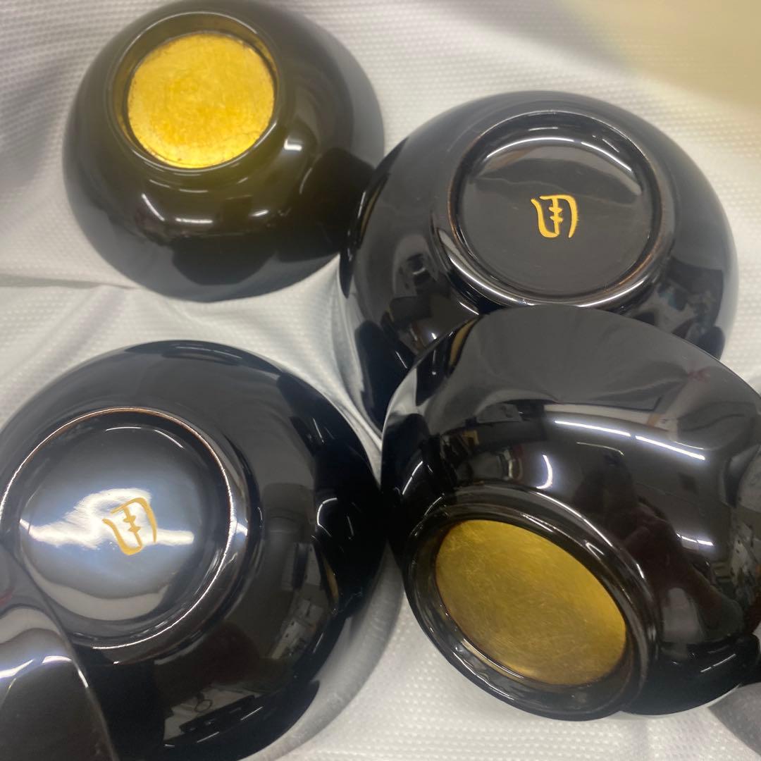 辻嘉一　特選和食器揃　純金箔貼漆器 蓋付き椀 5個セット 黒