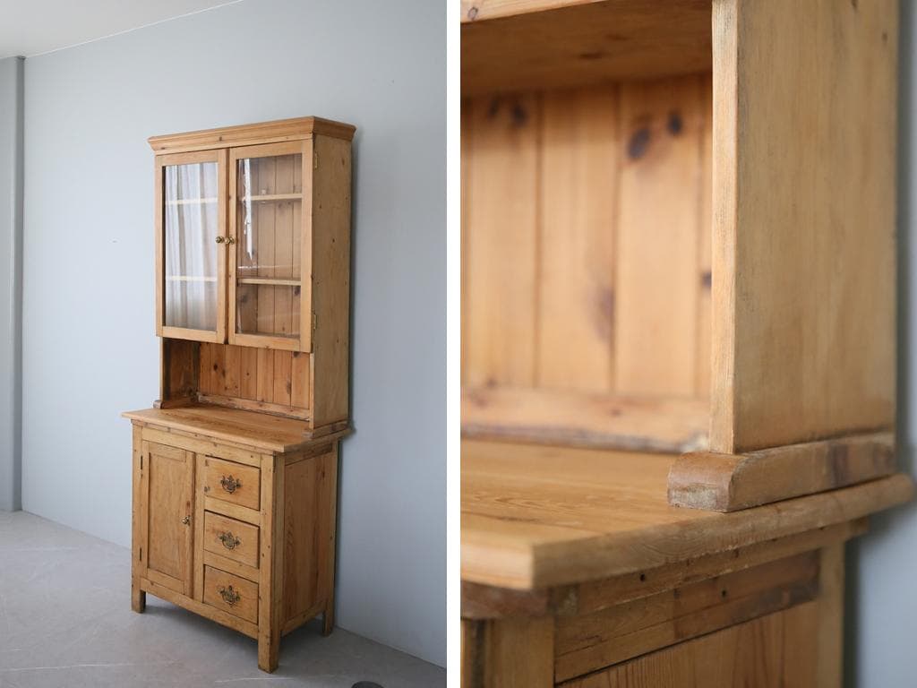 英国アンティーク古木キッチンキャビネット/木製食器棚/本棚/飾り棚(88-178