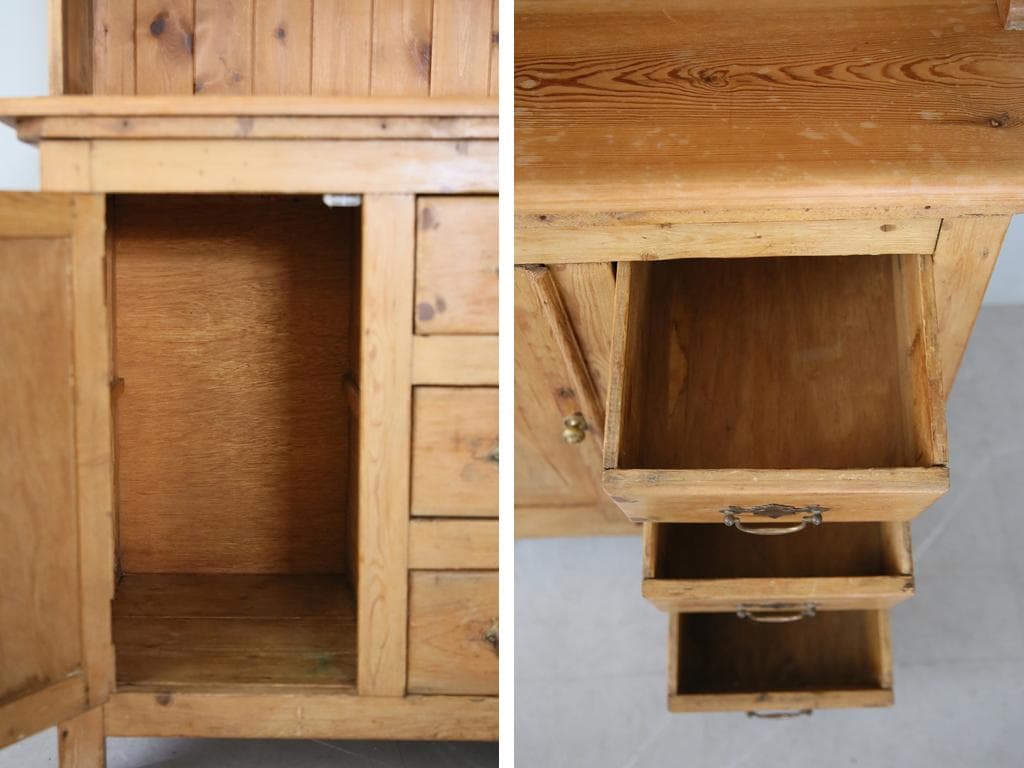 英国アンティーク古木キッチンキャビネット/木製食器棚/本棚/飾り棚(88-178