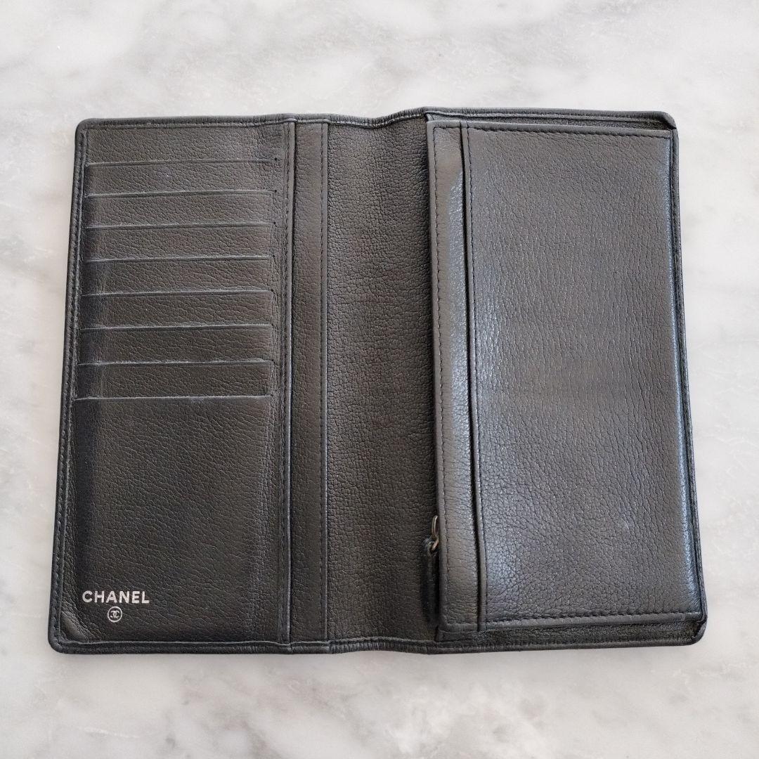 CHANEL カメリア型押し ココマーク 長財布 ブラック