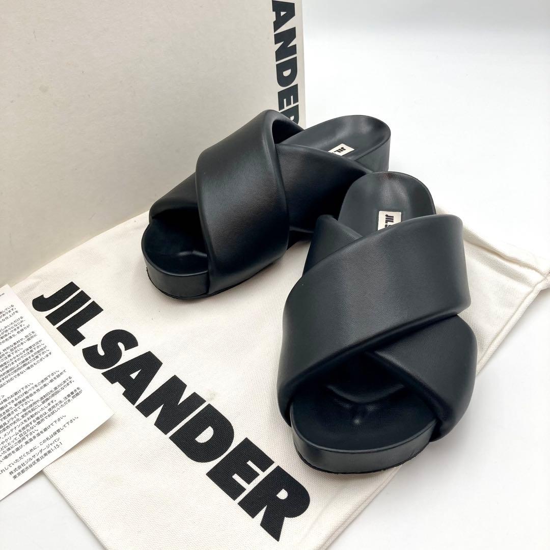 se✨ JIL SANDER クロスストラップサンダル 黒 レザー 37