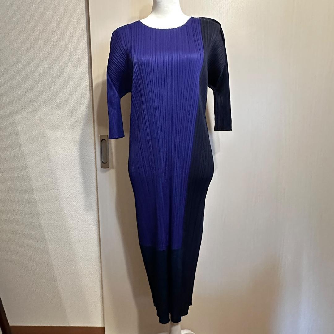 ミッコロバイカラープリーツワンピース（紫・黒）