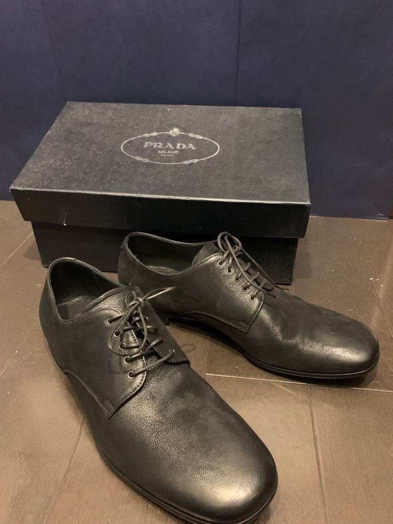 PRADA メンズ レザー レースアップ シューズ 黒 サイズ27cm 箱付き