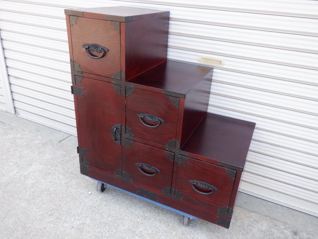 22WA2228 階段箪笥 時代箪笥 飾り棚 収納棚 民芸家具チェスト 小物収納