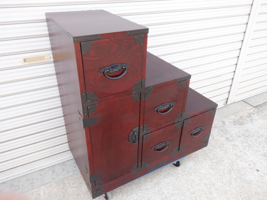 22WA2228 階段箪笥 時代箪笥 飾り棚 収納棚 民芸家具チェスト 小物収納