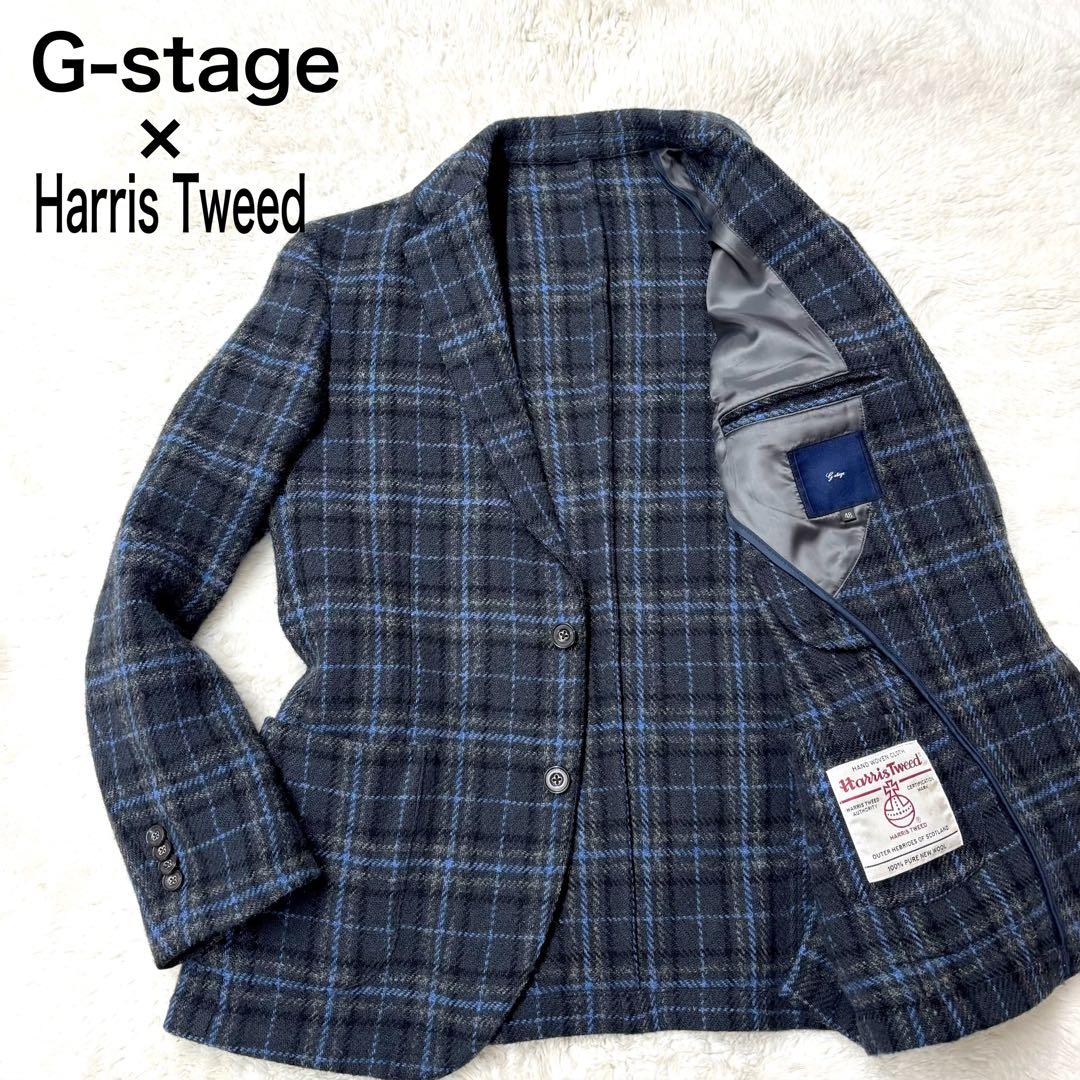 ジーステージ ハリスツイード テーラードジャケット ブートニエール チェック48