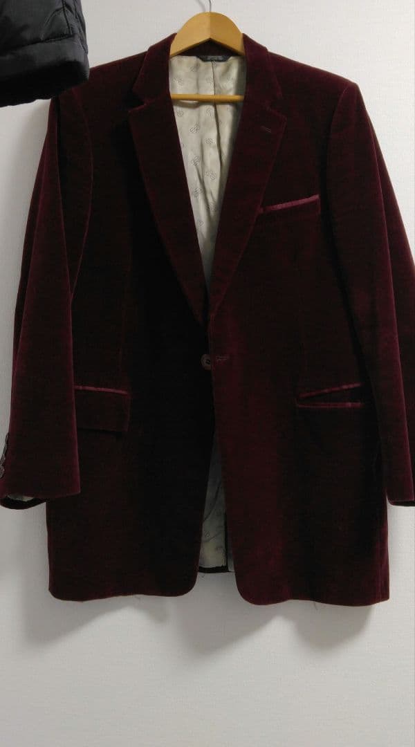 バーガンディ ベルベット テーラードジャケット