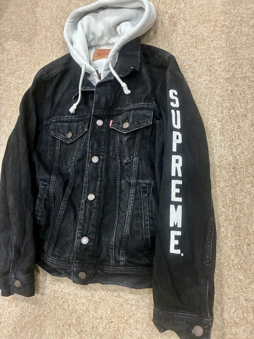 LEVIS × SUPREME フード付きブラックデニムジャケット