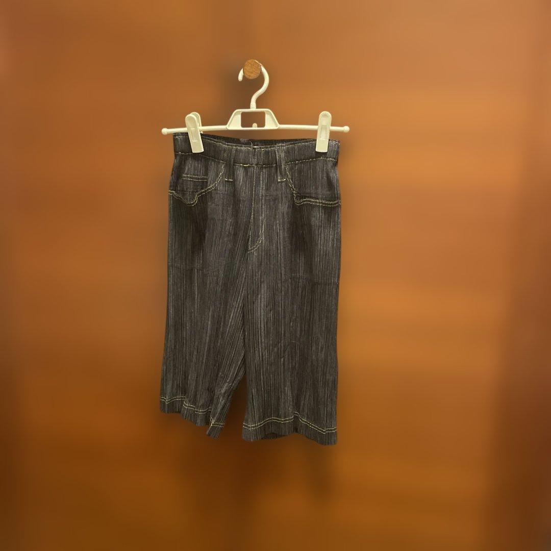 プリーツプリーズ　ショートパンツ　デニム転写