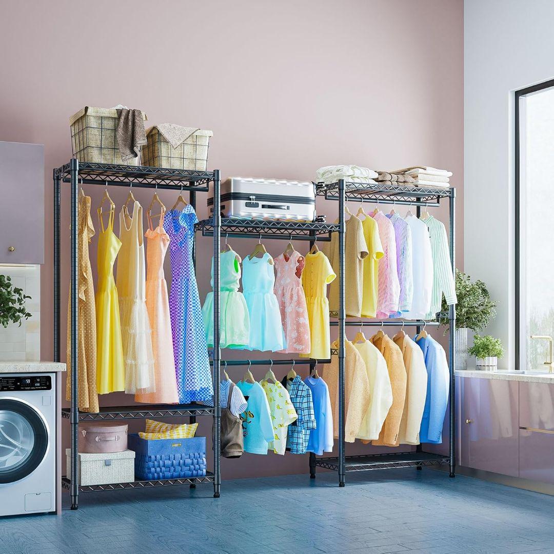 ハンガーラック 金属製 棚付き 突っ張り式 ブラック 幅180 高194