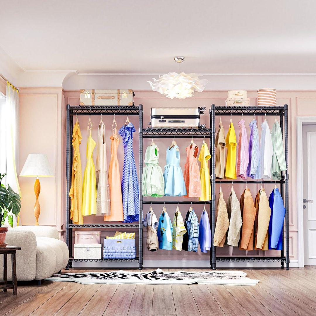 ハンガーラック 金属製 棚付き 突っ張り式 ブラック 幅180 高194