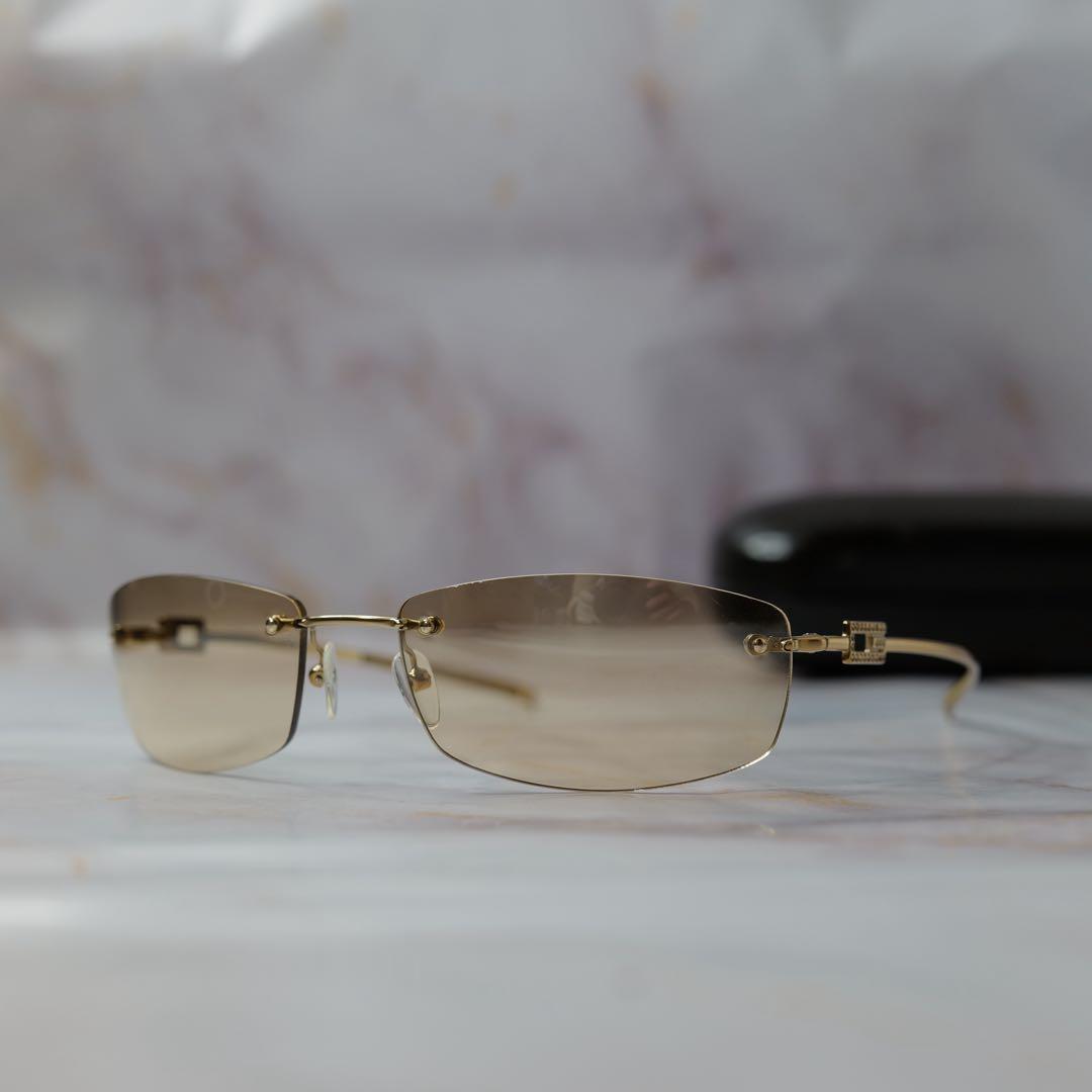 GUCCI グッチ ラインストーン Y2K リムレス サングラス ケース付き