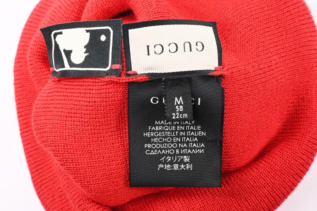グッチ ×MLB ニューヨークヤンキース ビーニー ニットキャップ 帽子 レッド