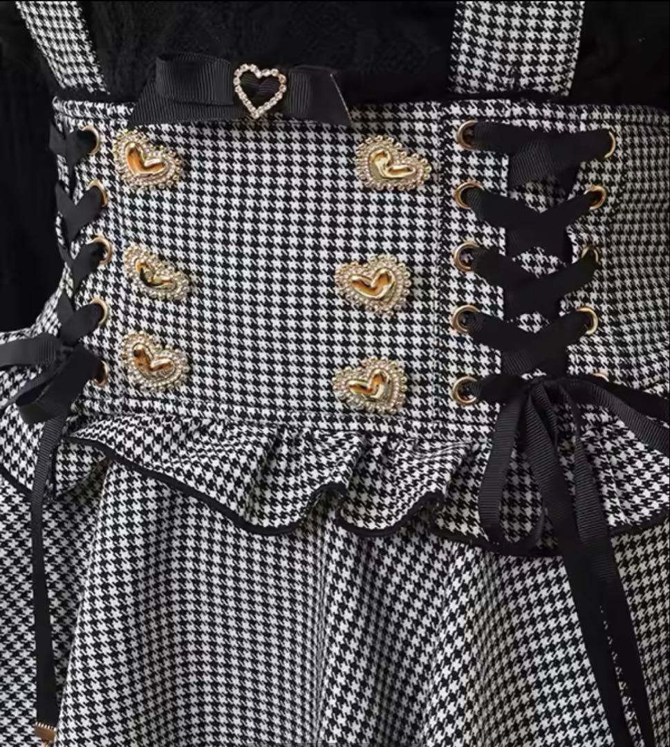 リズリサ はしごリボンチェックティアー ドスカパン ブラック×ホワイト♡