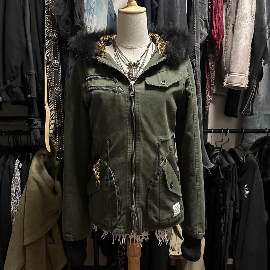 00s Cavaria レオパード ファー ギミック モッズコート 平成ギャル