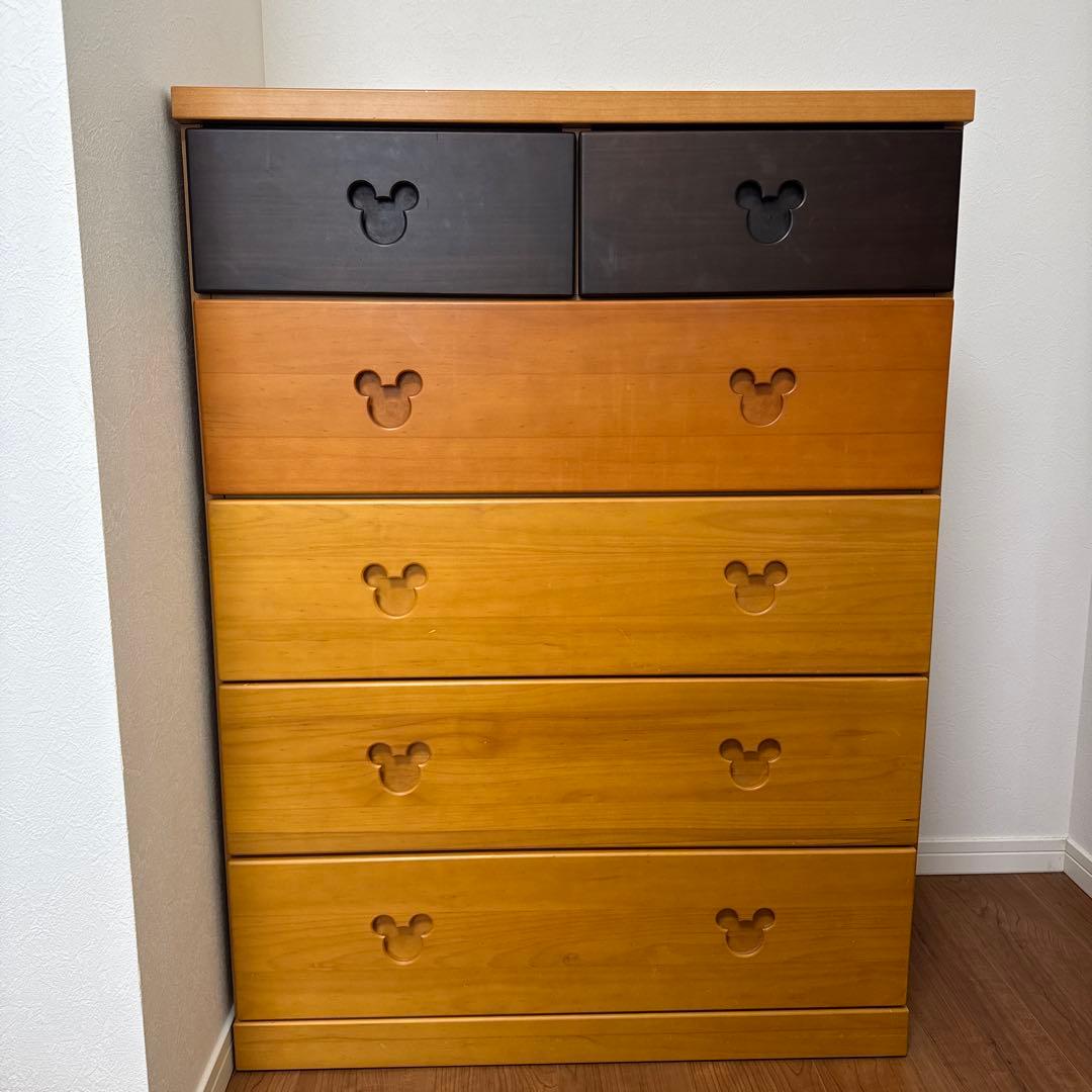 ミッキーマウス取っ手の5段チェスト　ミッキータンス