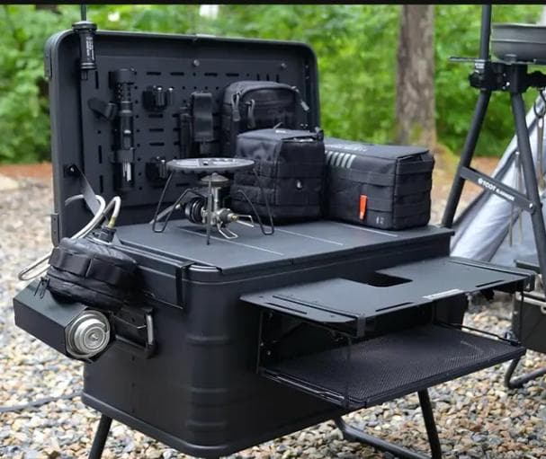 【新品未使用】47L大容量脚付きDIYアルミコンテナ ボックス2つ ブラック