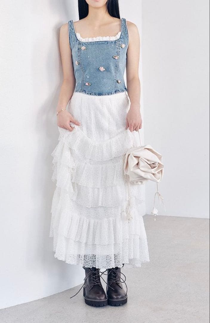 [L.B CANDY STOCK]バリエーションビジューデニムビスチェ