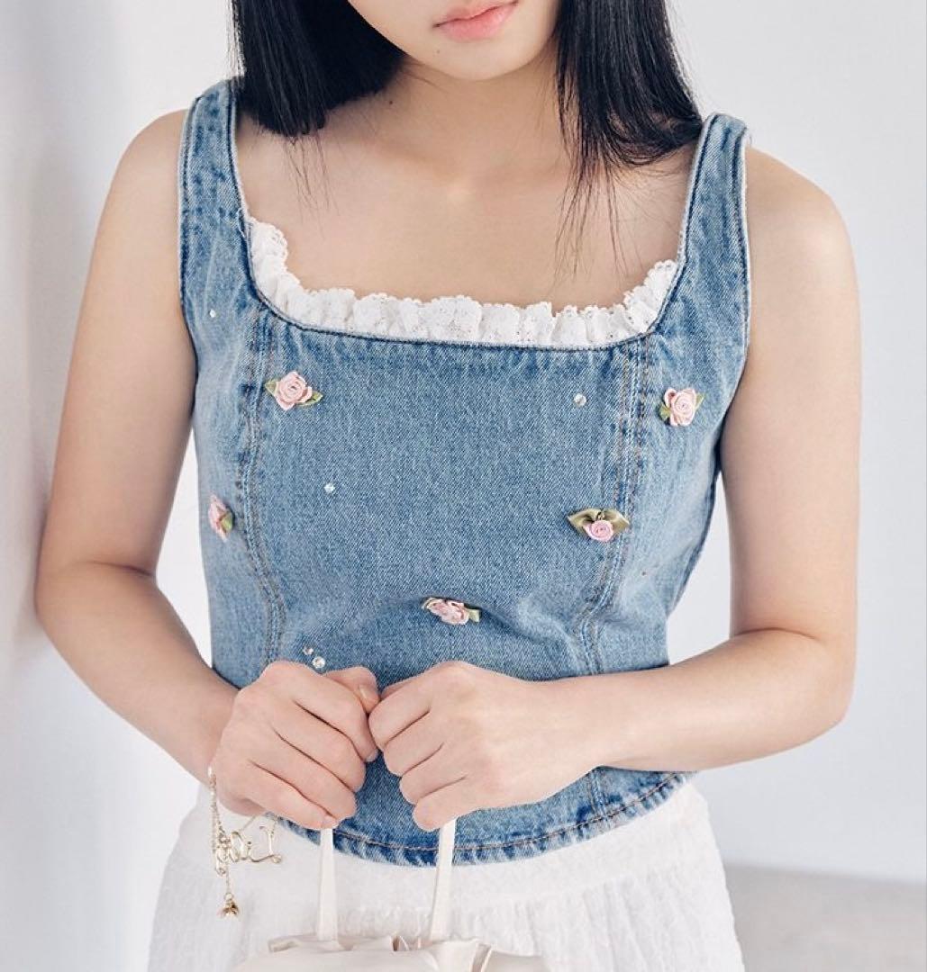 [L.B CANDY STOCK]バリエーションビジューデニムビスチェ