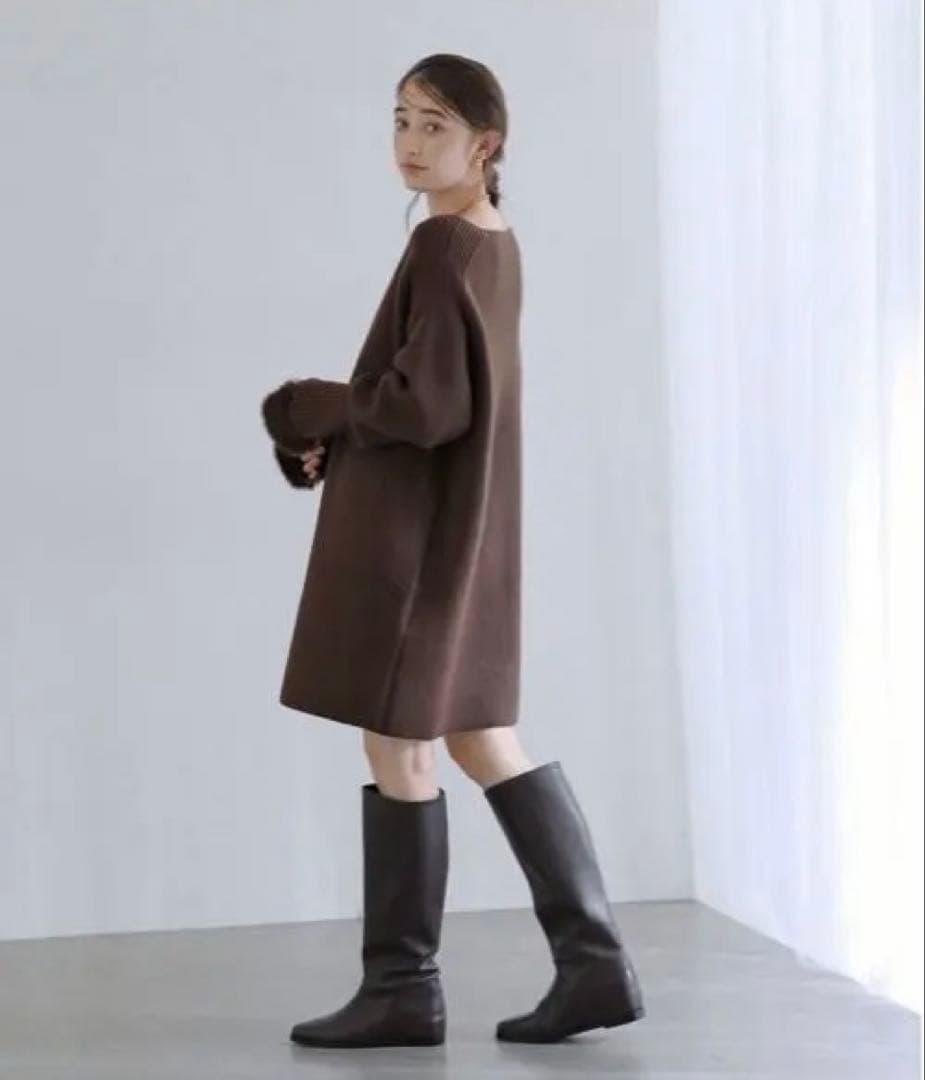 ブラウン オーバーサイズ ニットワンピース