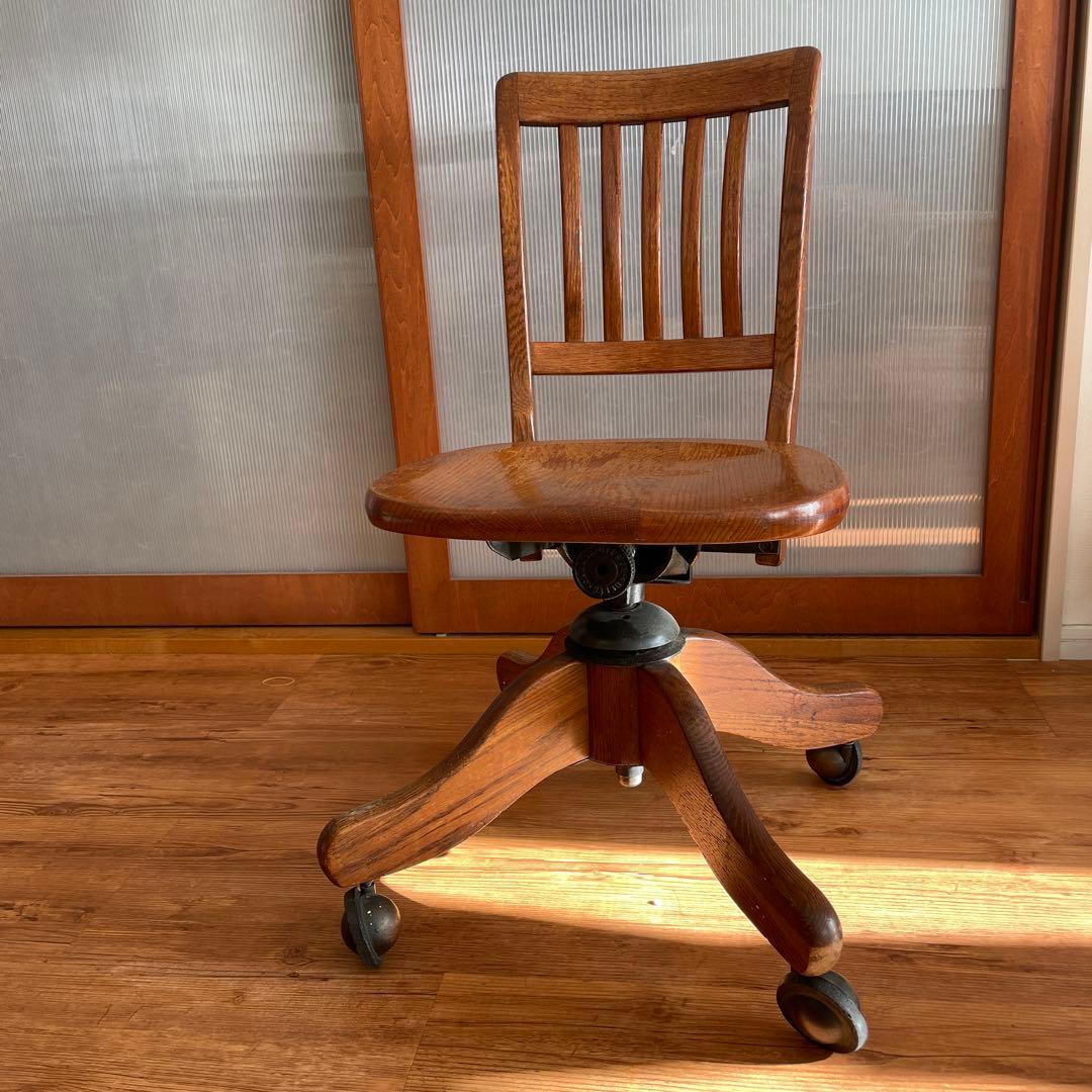 アンティーク　木製回転式デスクチェア