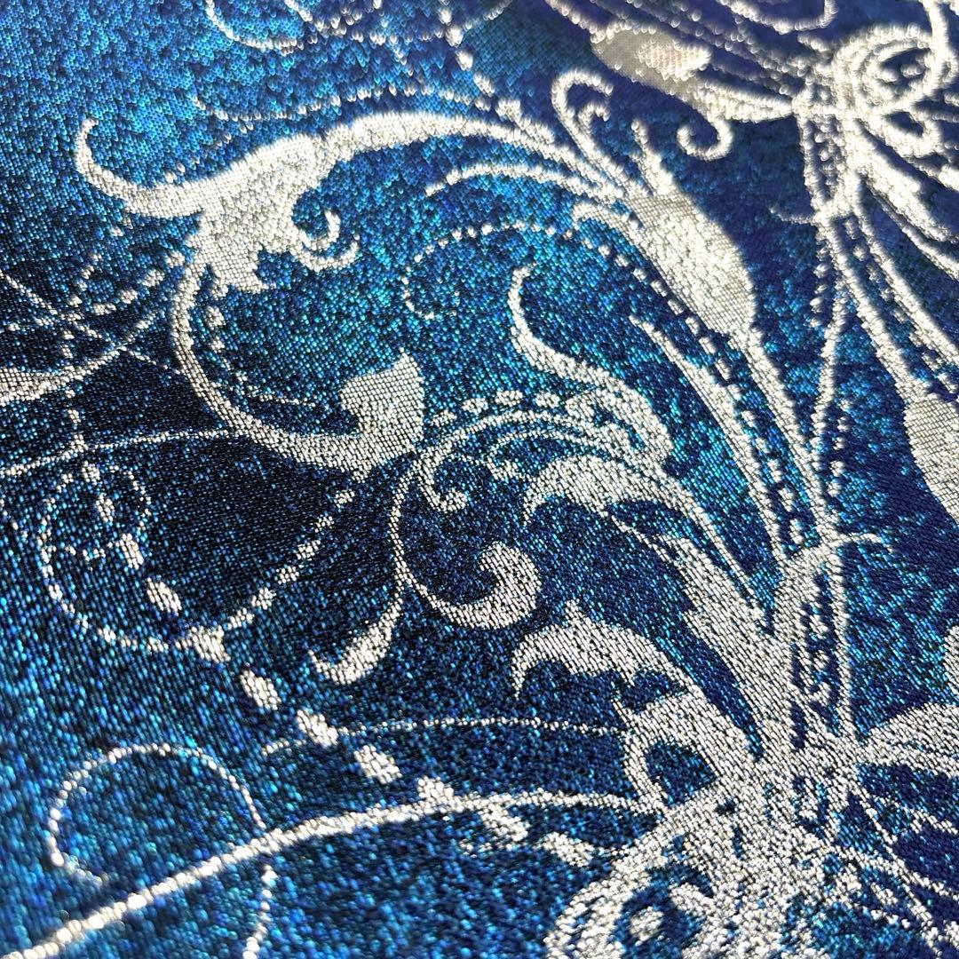 新品未使用 正絹 六通袋帯 西陣織【銀青 唐草】