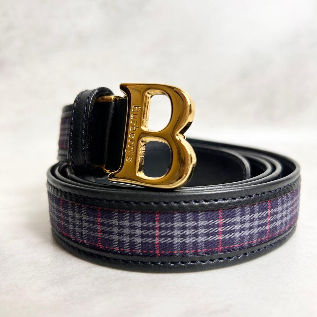 【極希少】Burberry B 金具 ゴールド ベルト ノバチェック ネイビー