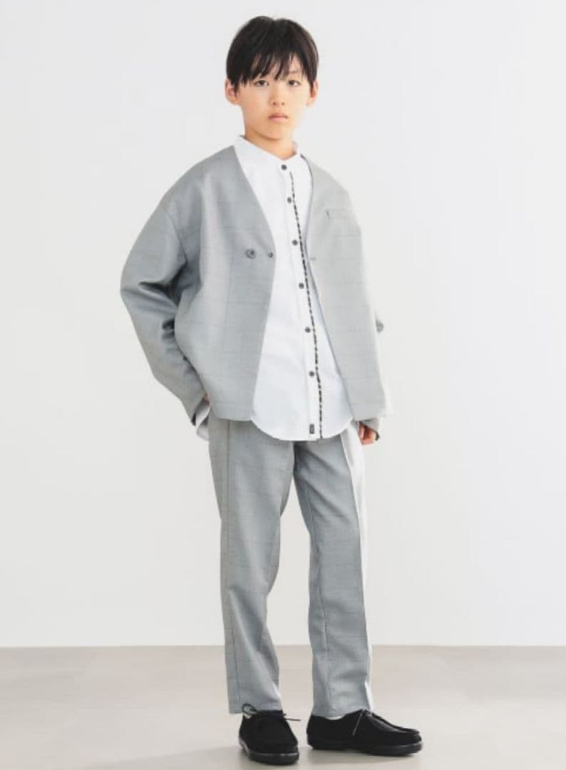 miel_cherin　グレー フォーマルスーツ ノーカラーシャツ　150