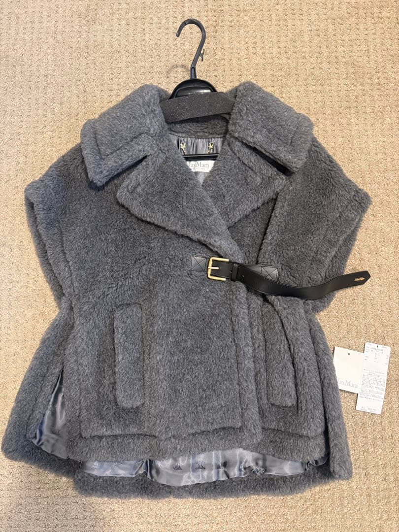 マックスマーラ　テディ　ケープ　ポンチョ　ベルト　グレー